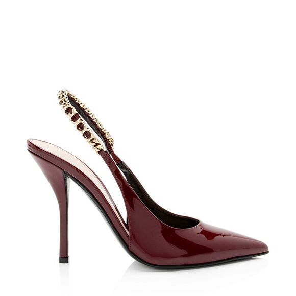 Gucci Shoes - Gucci Patent Leather Chain Logo Signoria Slingback Pumps - Size 7 / 37